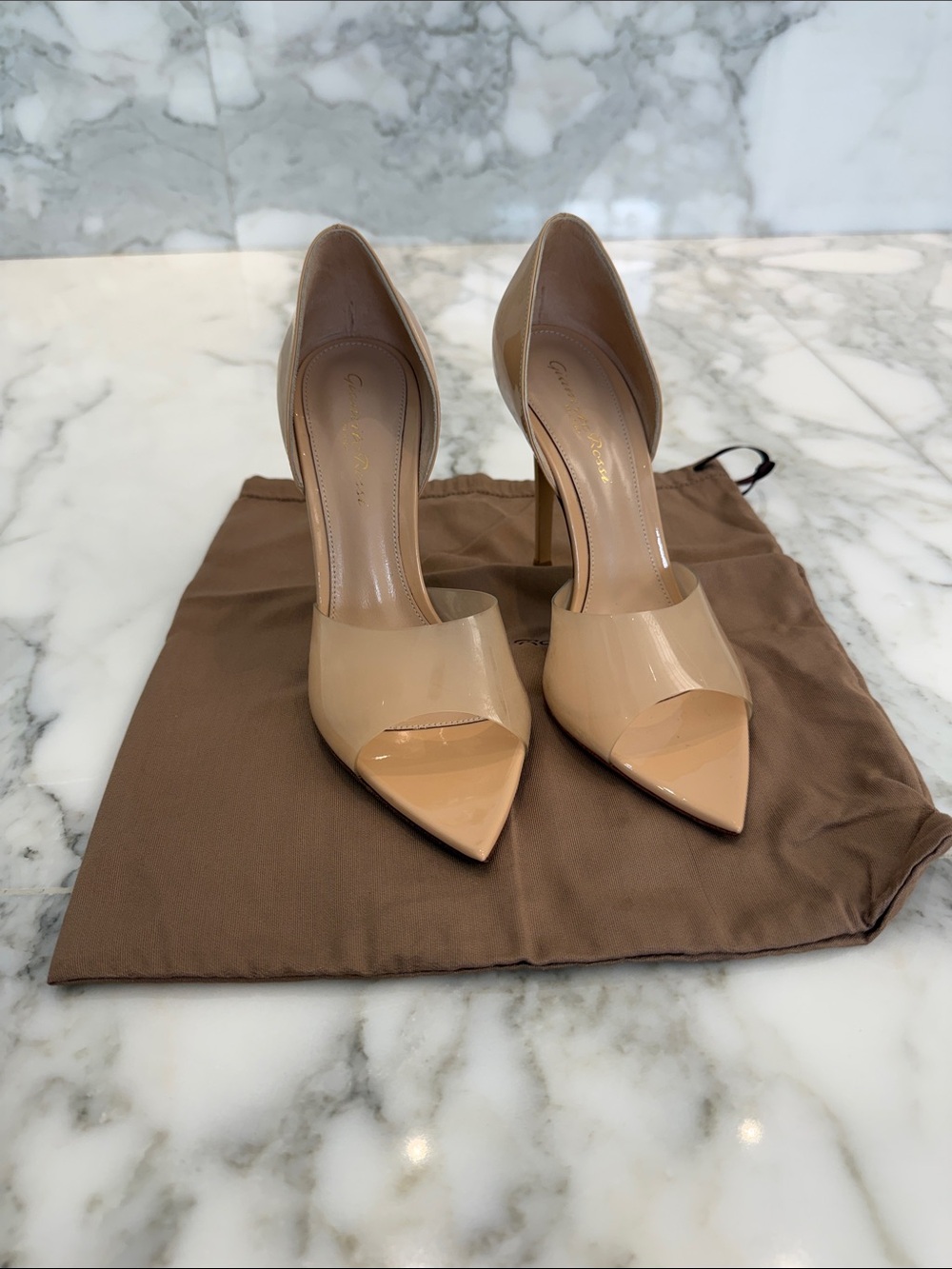 Gianvito Rossi Nude Patent Leather Peep-Toe Stiletto Heels